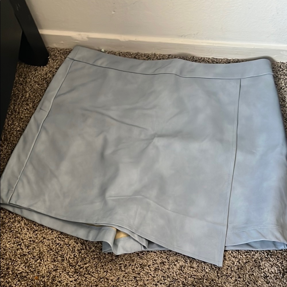 Sky Blue Faux Leather Skort